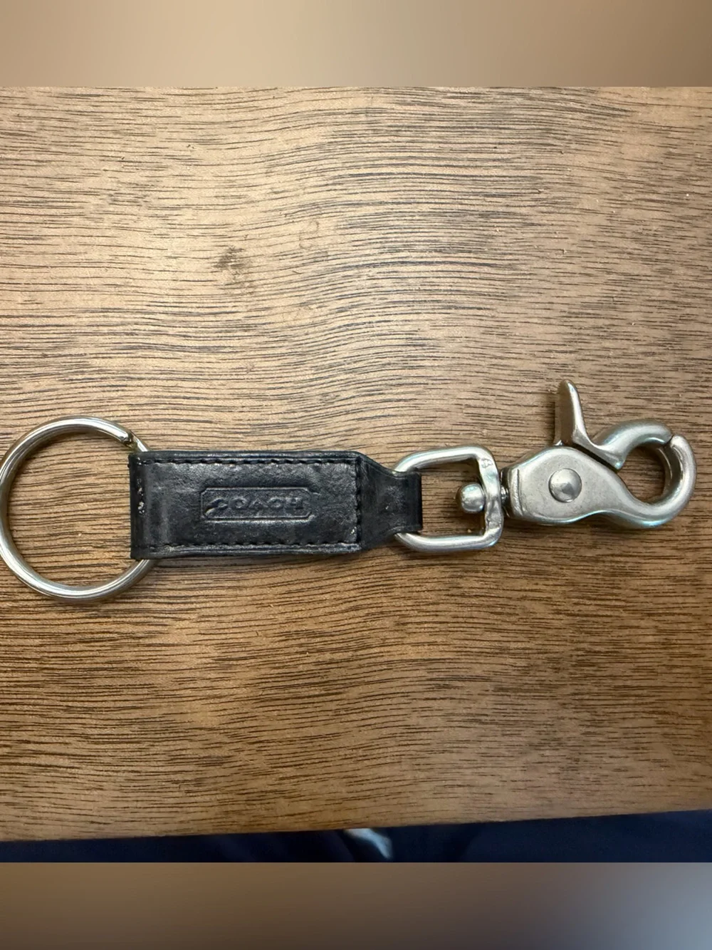 Coach Black Leather Key & Card Holder Keychain with Silver Hardware
